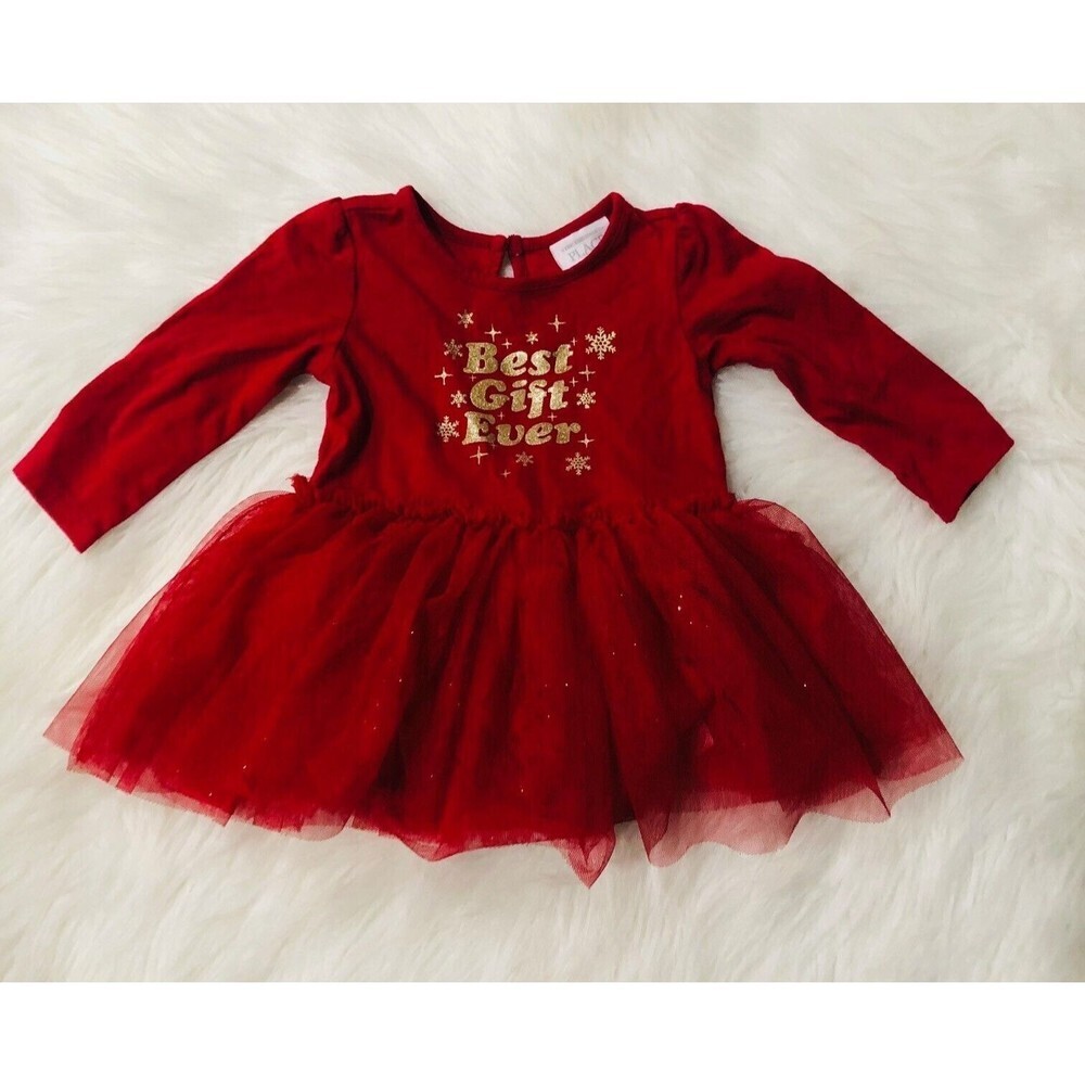 The Childrens Place Tutu Christmas‎ Holiday Dress Long Sleeve Red 3-6 Months